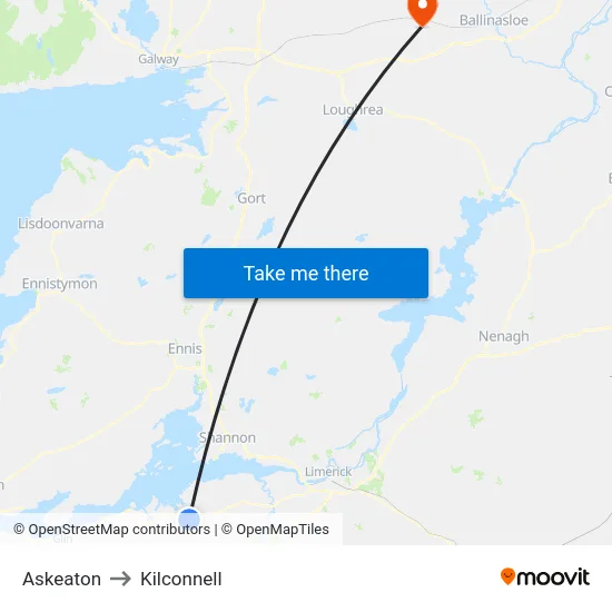 Askeaton to Kilconnell map