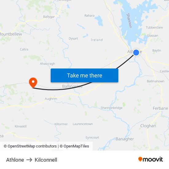 Athlone to Kilconnell map