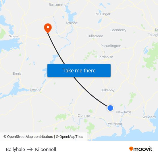 Ballyhale to Kilconnell map