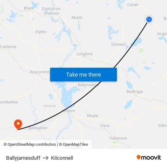 Ballyjamesduff to Kilconnell map