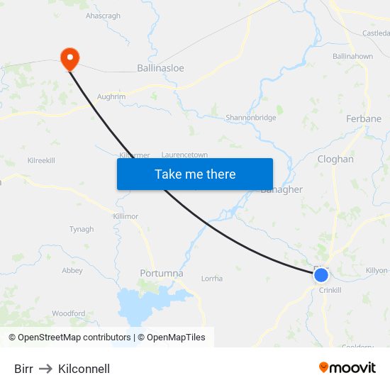 Birr to Kilconnell map