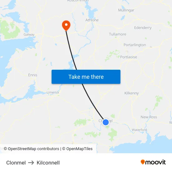 Clonmel to Kilconnell map