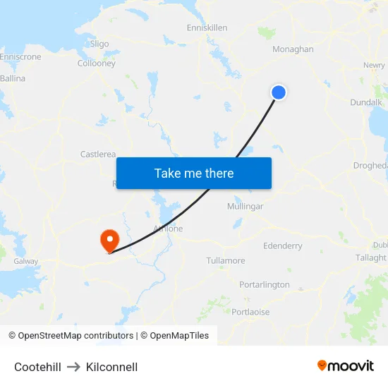 Cootehill to Kilconnell map