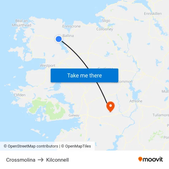Crossmolina to Kilconnell map