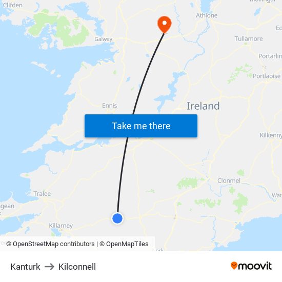 Kanturk to Kilconnell map