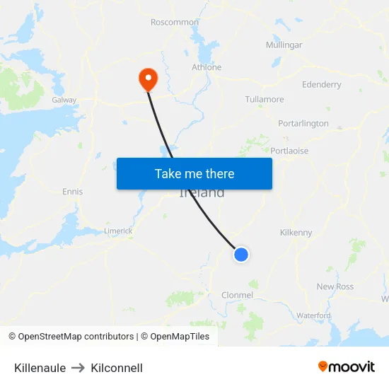 Killenaule to Kilconnell map