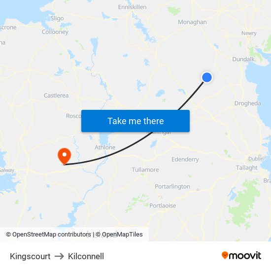 Kingscourt to Kilconnell map