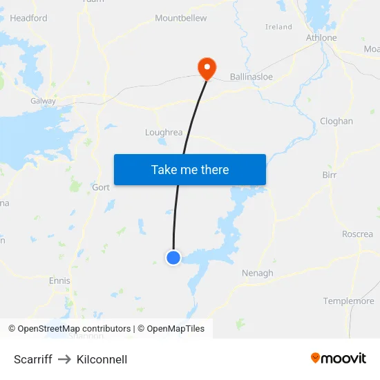 Scarriff to Kilconnell map