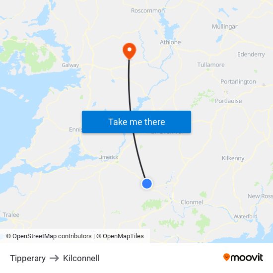 Tipperary to Kilconnell map