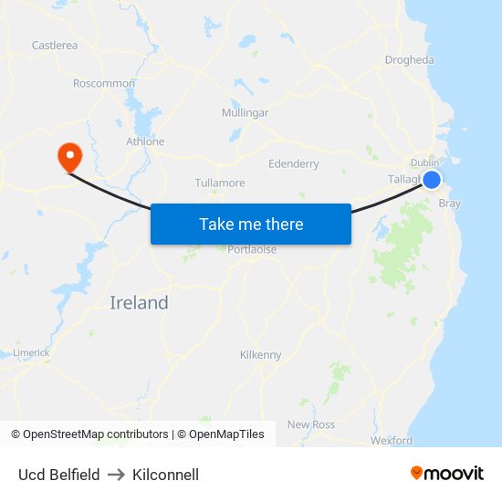 Ucd Belfield to Kilconnell map