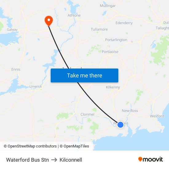 Waterford Bus Stn to Kilconnell map