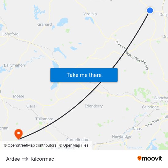 Ardee to Kilcormac map