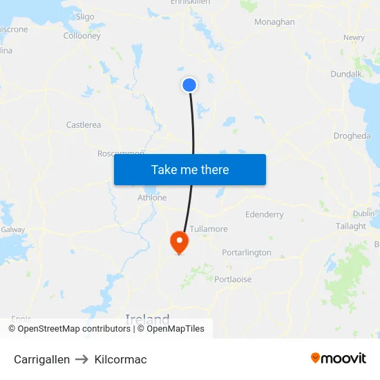 Carrigallen to Kilcormac map