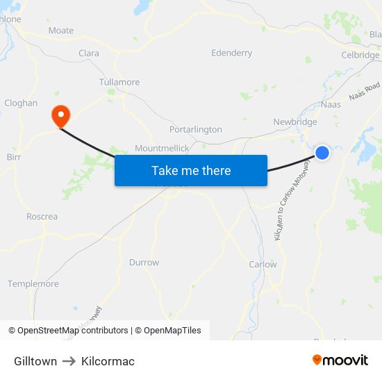 Gilltown to Kilcormac map