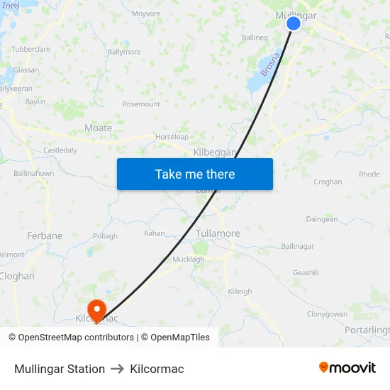Mullingar Station to Kilcormac map