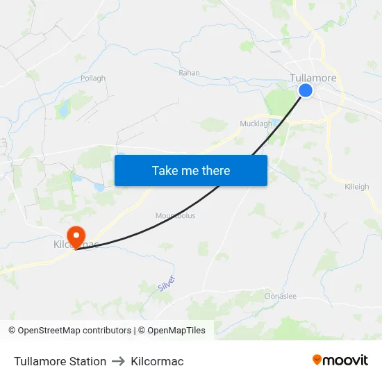 Tullamore Station to Kilcormac map