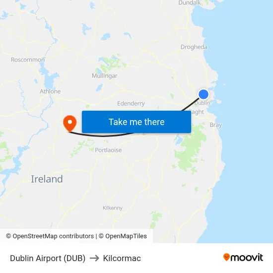 Dublin Airport (DUB) to Kilcormac map