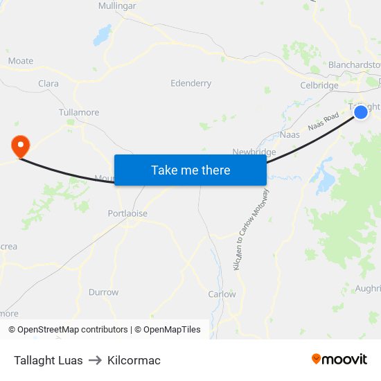 Tallaght Luas to Kilcormac map