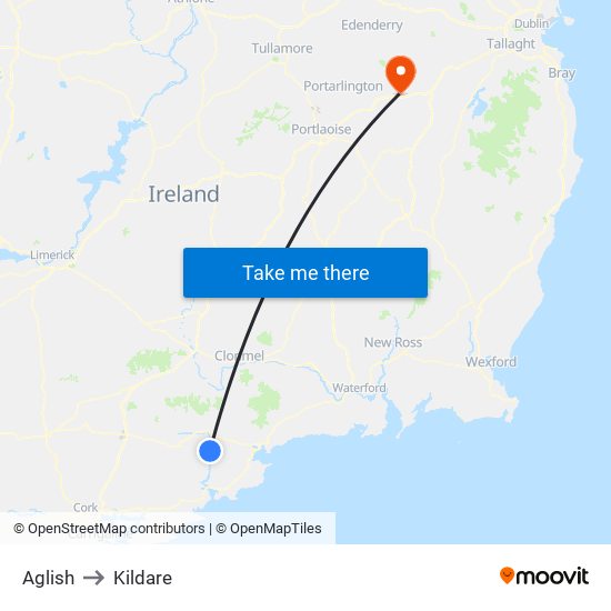Aglish to Kildare map