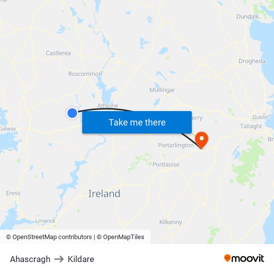 Ahascragh to Kildare map