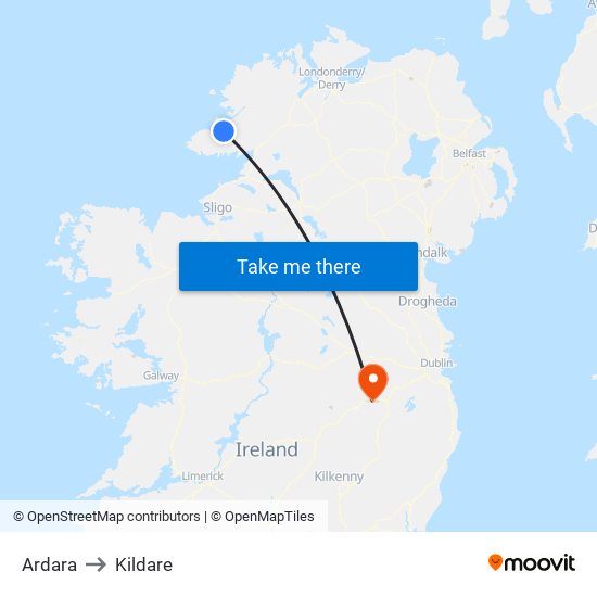 Ardara to Kildare map