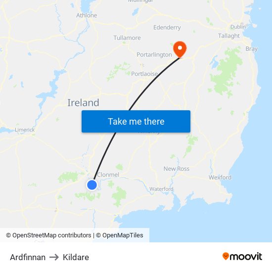 Ardfinnan to Kildare map