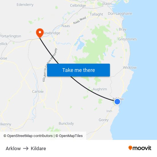 Arklow to Kildare map