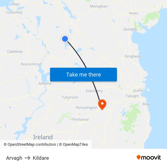 Arvagh to Kildare map