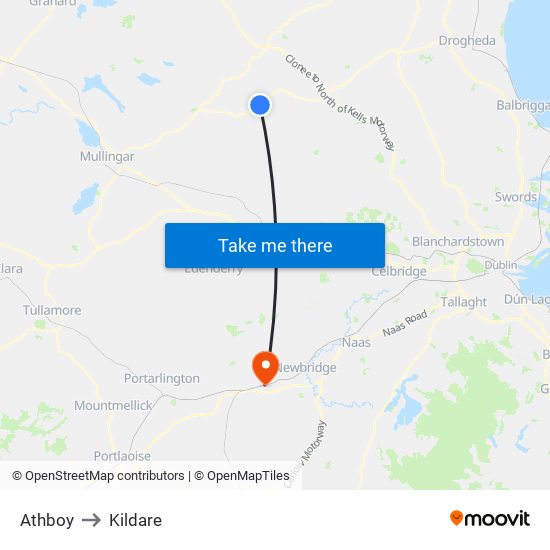Athboy to Kildare map