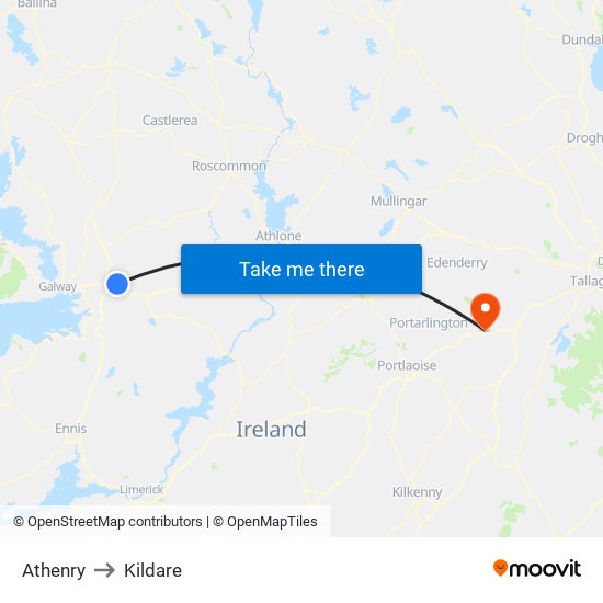 Athenry to Kildare map
