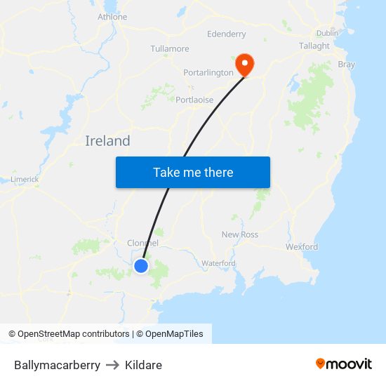 Ballymacarberry to Kildare map