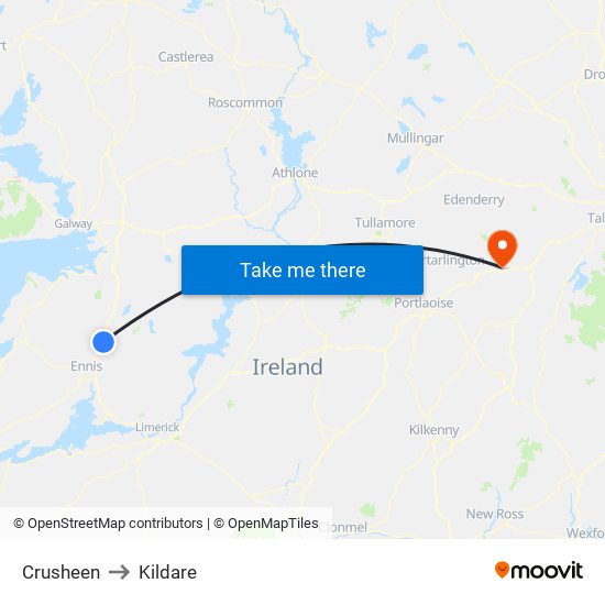 Crusheen to Kildare map