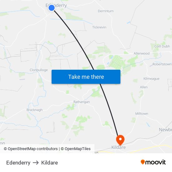 Edenderry to Kildare map