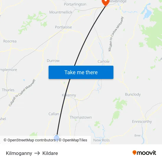 Kilmoganny to Kildare map