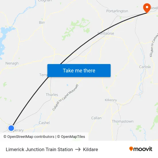 Limerick Junction Train Station to Kildare map