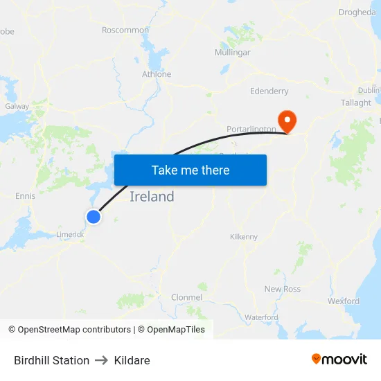 Birdhill Station to Kildare map