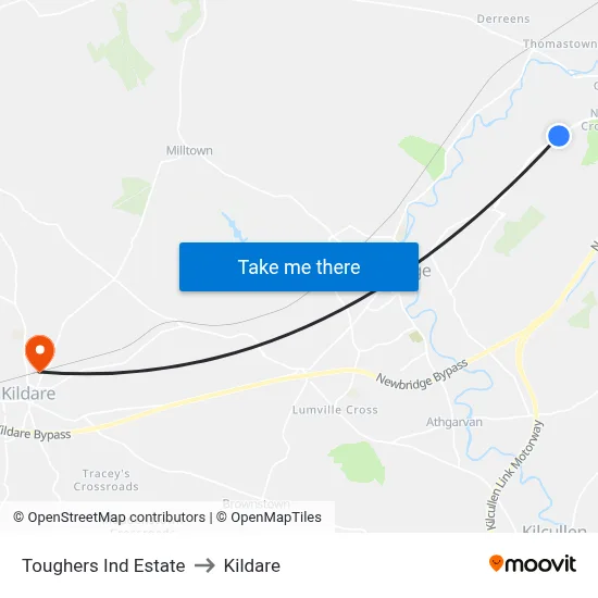 Toughers Ind Estate to Kildare map