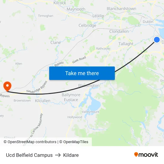 Ucd Belfield Campus to Kildare map