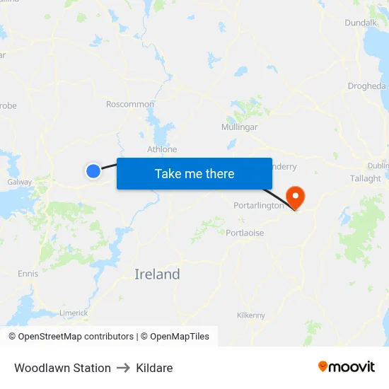 Woodlawn Station to Kildare map