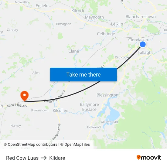 Red Cow Luas to Kildare map