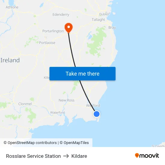 Rosslare Service Station to Kildare map