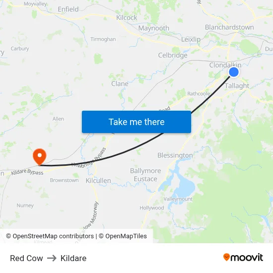 Red Cow to Kildare map