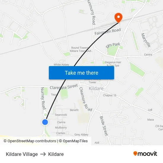 Kildare Village to Kildare map