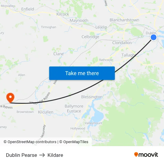 Dublin Pearse to Kildare map