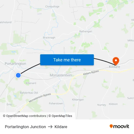 Portarlington Junction to Kildare map