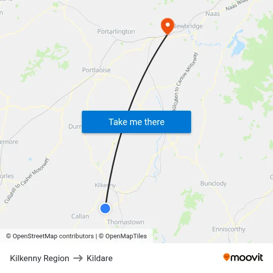 Kilkenny Region to Kildare map