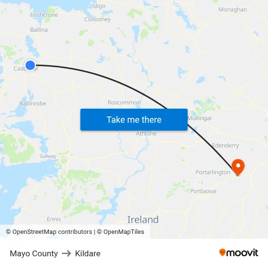 Mayo County to Kildare map