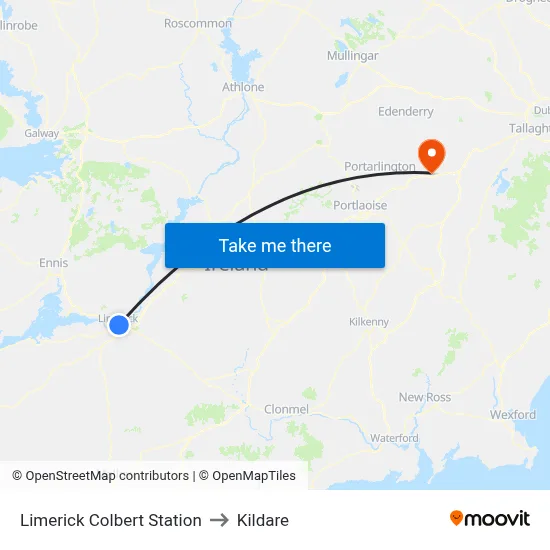 Limerick Colbert Station to Kildare map