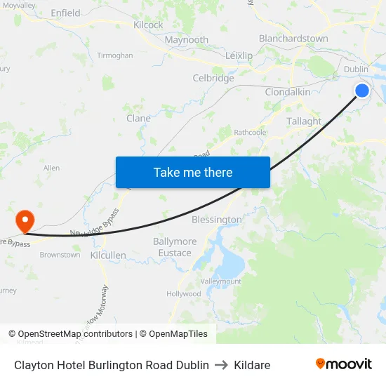 Clayton Hotel Burlington Road Dublin to Kildare map