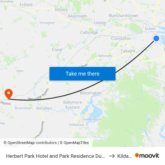 Herbert Park Hotel and Park Residence Dublin to Kildare map